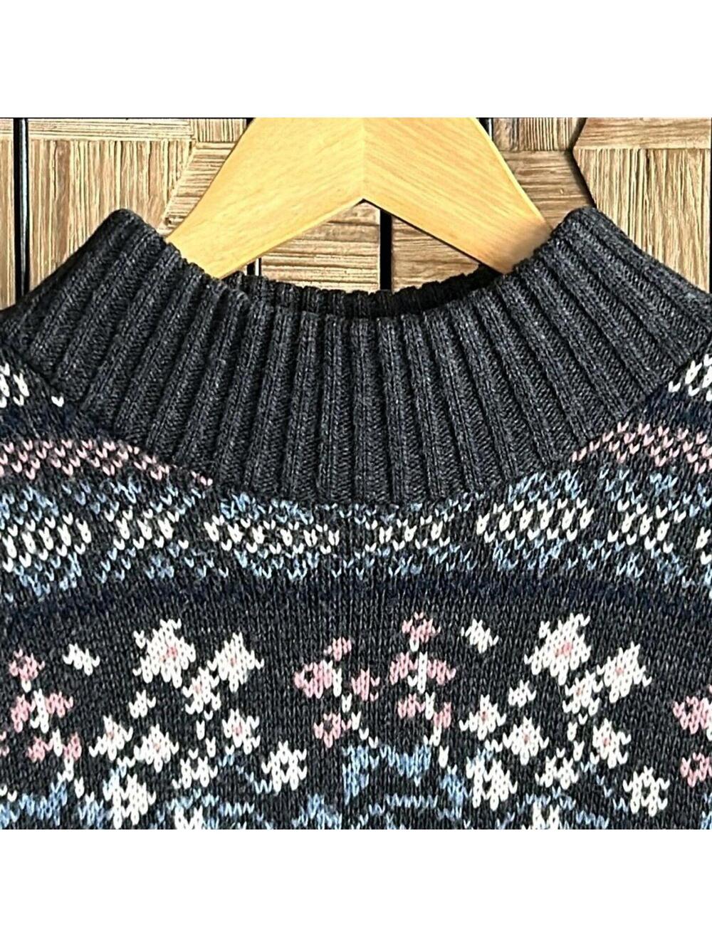 Dana Scott Grannycore Nordic Sweater Small Grey White Mock Neck Gorpcore Vintage - Picture 3 of 6